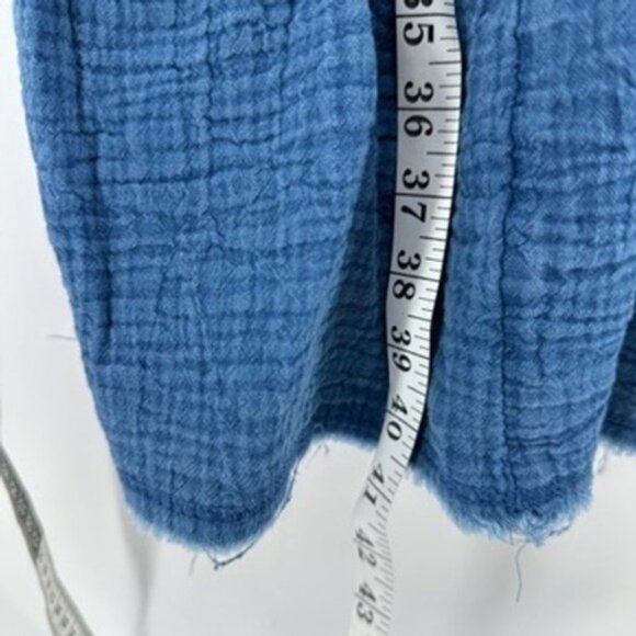 Aerie Womens XL Blue Mini Dress Gauze V Neck Short Sleeve Tiered Frayed Hem - Picture 6 of 6